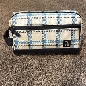 TLC Blue and Black Toiletry Bag with Classic Plaid Design